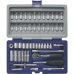 KUNZER 71454 Socket set 54 Hexagon Socket, Pozidriv (PZ), Male Hex, Torx, Slot, SuperLock Chrome Vanadium Steel 1/4 with ratchet function
