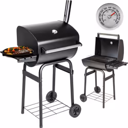 BBQ Charcoal Grill Trolley Smoker Barbecue Thermometer Powder Coated Metal