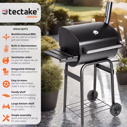BBQ Charcoal Grill Trolley Smoker Barbecue Thermometer Powder Coated Metal