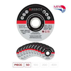 AREBOS 50 Metal Cutting Discs | Stainless Steel Cutting Discs | 125 x 1.2 x 22.23 mm | For Angle Grinder