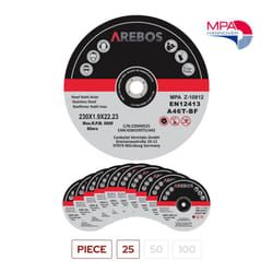 AREBOS 25 Metal Cutting Discs | Stainless Steel Cutting Discs | 230 x 1.9 x 22.23 mm | For Angle Grinder