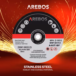 AREBOS 25 Metal Cutting Discs | Stainless Steel Cutting Discs | 230 x 1.9 x 22.23 mm | For Angle Grinder