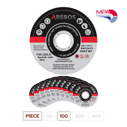 AREBOS 100 Metal Cutting Discs | Stainless Steel Cutting Discs | 115 x 1.2 x 22.23 mm | For Angle Grinder