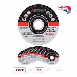 AREBOS 100 Metal Cutting Discs | Stainless Steel Cutting Discs | 125 x 1.2 x 22.23 mm | For Angle Grinder