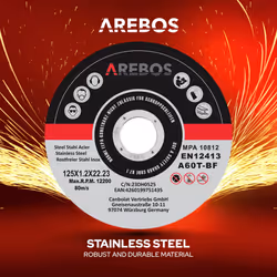 AREBOS 100 Metal Cutting Discs | Stainless Steel Cutting Discs | 125 x 1.2 x 22.23 mm | For Angle Grinder