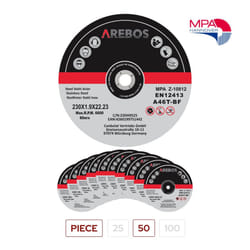 AREBOS 50 Metal Cutting Discs | Stainless Steel Cutting Discs | 230 x 1.9 x 22.23 mm | For Angle Grinder