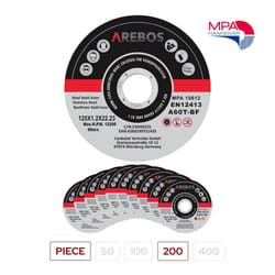 AREBOS 200 Metal Cutting Discs | Stainless Steel Cutting Discs | 125 x 1.2 x 22.23 mm | For Angle Grinder