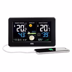 ADE WS 1704, Black, Indoor hygrometer, Indoor thermometer, Outdoor barometer, Outdoor hygrometer, Hygrometer, Thermometer, 20 ...