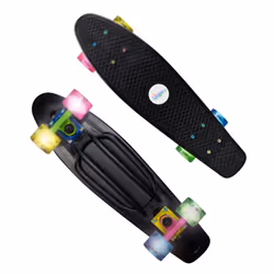 NoRules Skateboard Fun Neon - LED light-up wheels (battery-free), deck 57x15cm, non-slip, ABEC5, PU wheels 60x45mm