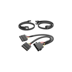 â 30cm 4-pin Molex to 2 x 15-pin SATA power cable + 60cm 7-pin SATA 3 data cable 6 Gbit/s 90 angled + 60cm 7-pin SATA 3 data cable 6 Gbit/s