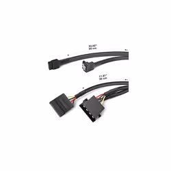 â 30cm 4-pin Molex to 2 x 15-pin SATA power cable + 60cm 7-pin SATA 3 data cable 6 Gbit/s 90 angled + 60cm 7-pin SATA 3 data cable 6 Gbit/s