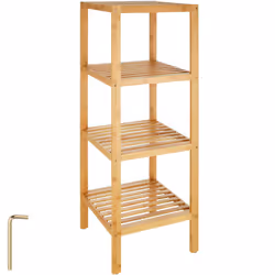 Bathroom Shower Caddy Shelf | 4 tier corner storage in lacquered bamboo towel
