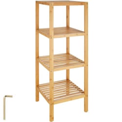 Bathroom Shower Caddy Shelf | 4 tier corner storage in lacquered bamboo towel
