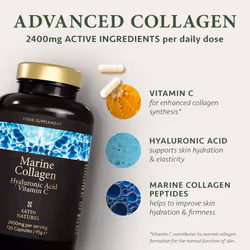 Marine Collagen Capsules with Hyaluronic Acid + Vitamin C 2400mg - High Strength Collagen Supplements for Women - 120 Capsules - for Skin, Joints &