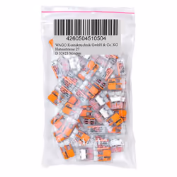 50 Pieces 221-412 Connection Terminal 2 Wires with Lever 0,2-4 qmm Small Design, Transparent