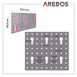 AREBOS Tool wall 3-piece perforated wall workshop | 17-piece hook set & brackets | Perforated metal tool wall for workshop equipment | Red - Additional view 4