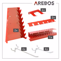 AREBOS Tool wall 3-piece perforated wall workshop | 17-piece hook set & brackets | Perforated metal tool wall for workshop equipment | Red - Additional view 5