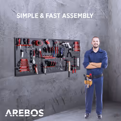 AREBOS Tool wall 3-piece perforated wall workshop | 17-piece hook set & brackets | Perforated metal tool wall for workshop equipment | Red - Additional view 6
