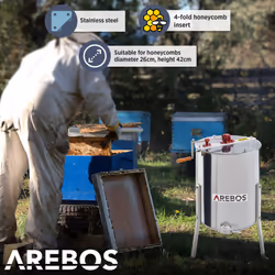 AREBOS Manual Honey Extractor | Tangential Extractor | 4-Combs Extractor | 4 -Frame Extractor | Stainless Steel Honey Extractor