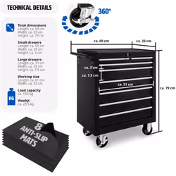 Tool Box on Wheels Trolley Workshop Drawers Storage Tools 7 Drawer Chest - Additional view 6