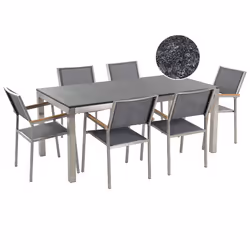 Garden Dining Set 6 Seater GROSSETO Granite Flamed Black/ Grey