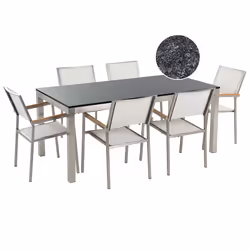 Garden Dining Set 6 Seater GROSSETO Granite Flamed Black/ White