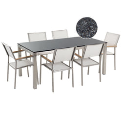 Garden Dining Set 6 Seater GROSSETO Granite Flamed Black/ White