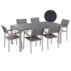 Garden Dining Set 6 Seater GROSSETO Granite Polished Grey/ Black
