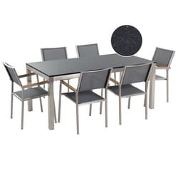 Garden Dining Set 6 Seater GROSSETO Granite Polished Grey/ Black