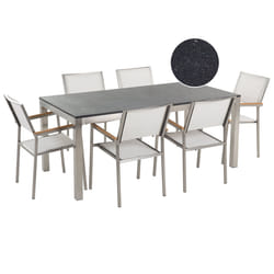 Garden Dining Set 6 Seater GROSSETO Granite Polished Black/ White