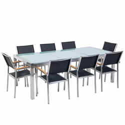 Garden Dining Set 8 Seater GROSSETO Cracked Glass Transparent/ Black