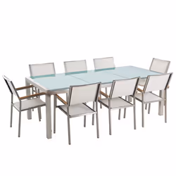 Garden Dining Set 8 Seater GROSSETO Cracked Glass Transparent/ White