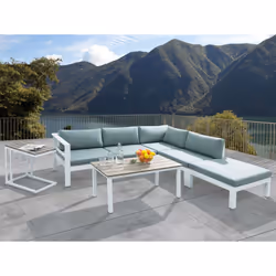 Garden Corner Sofa with Table 5 Seater MESSINA Left Hand Metal Green