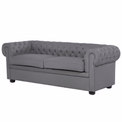 Sofa CHESTERFIELD Leather Grey 3 Seater