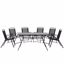 Garden Dining Set 6 Seater LIVO Metal Black