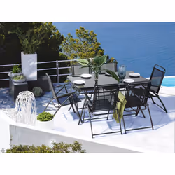 Garden Dining Set 6 Seater LIVO Metal Black
