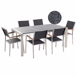 Garden Dining Set 6 Seater GROSSETO Triple Plate Granite Polished Black/ Grey