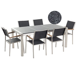 Garden Dining Set 6 Seater GROSSETO Triple Plate Granite Polished Black/ Grey