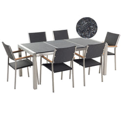 Garden Dining Set 6 Seater GROSSETO Triple Plate Basalt Flamed Black