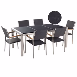 Garden Dining Set 6 Seater GROSSETO Triple Plate Granite Polished Black