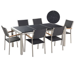 Garden Dining Set 6 Seater GROSSETO Triple Plate Granite Polished Black