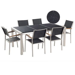 Garden Dining Set 6 Seater GROSSETO Triple Plate Granite Polished Black