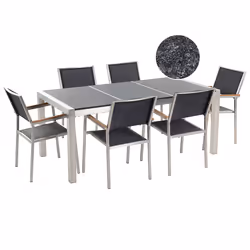 Garden Dining Set 6 Seater GROSSETO Triple Plate Granite Flamed Black