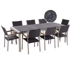 Garden Dining Set 8 Seater GROSSETO Triple Plate Granite Flamed Black