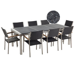 Garden Dining Set 8 Seater GROSSETO Triple Plate Granite Flamed Black