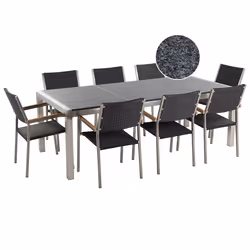 Garden Dining Set 8 Seater GROSSETO Triple Plate Granite Polished Grey/ Black