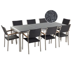 Garden Dining Set 8 Seater GROSSETO Triple Plate Granite Polished Grey/ Black