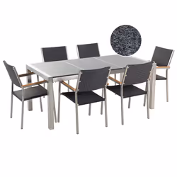 Garden Dining Set 6 Seater GROSSETO Triple Plate Granite Polished Grey/ Black