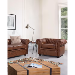 Armchair CHESTERFIELD Faux Leather Golden Brown