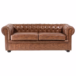 Sofa CHESTERFIELD Faux Leather Golden Brown 3 Seater